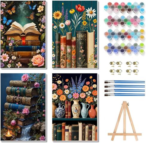 Bgpunt 4 Pack Paint by Numbers for Adults with Framed, Flower Paint by Number on Canvas Vase, DIY Vintage Acrylic Oil Painting Kits Crafts for Adults Home Wall Decor, 8x12 inch in Saudi Arabia