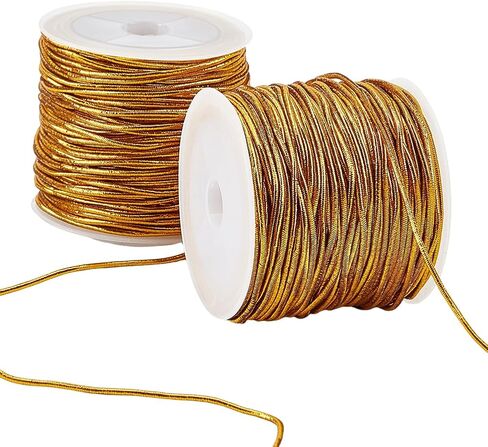2 Rolls 40M 1.5MM Gold Elastic Stretchy String Cords Metallic Tinsel Rope Thread Christmas Sparkly Stretch Ribbon Cord for Sewing Making Jewelry Bracelets Beading Crafts Ornaments Braiding in Saudi Arabia