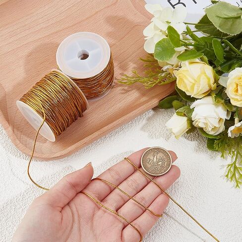 2 Rolls 40M 1.5MM Gold Elastic Stretchy String Cords Metallic Tinsel Rope Thread Christmas Sparkly Stretch Ribbon Cord for Sewing Making Jewelry Bracelets Beading Crafts Ornaments Braiding in Saudi Arabia