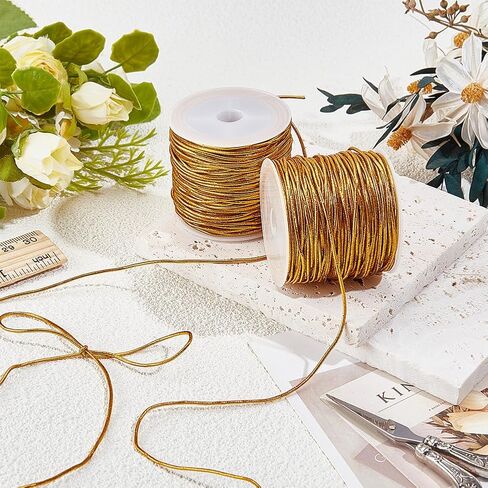 2 Rolls 40M 1.5MM Gold Elastic Stretchy String Cords Metallic Tinsel Rope Thread Christmas Sparkly Stretch Ribbon Cord for Sewing Making Jewelry Bracelets Beading Crafts Ornaments Braiding in Saudi Arabia