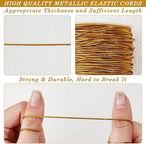 2 Rolls 40M 1.5MM Gold Elastic Stretchy String Cords Metallic Tinsel Rope Thread Christmas Sparkly Stretch Ribbon Cord for Sewing Making Jewelry Bracelets Beading Crafts Ornaments Braiding in Saudi Arabia