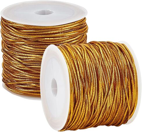 2 Rolls 40M 1.5MM Gold Elastic Stretchy String Cords Metallic Tinsel Rope Thread Christmas Sparkly Stretch Ribbon Cord for Sewing Making Jewelry Bracelets Beading Crafts Ornaments Braiding in Saudi Arabia