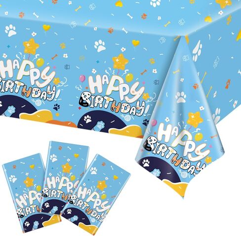 Oudain 3 Pack Blue Dog Party Tablecloth Dog Them Birthday Decor 108'' × 54'' Blue Yellow Plastic Table Cloth Puppy Paw Prints Bone Disposable Rectangle Table Cover for Baby Shower Party Supplies in Saudi Arabia