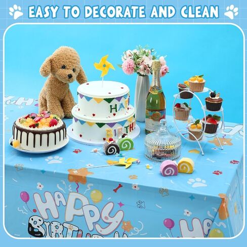 Oudain 3 Pack Blue Dog Party Tablecloth Dog Them Birthday Decor 108'' × 54'' Blue Yellow Plastic Table Cloth Puppy Paw Prints Bone Disposable Rectangle Table Cover for Baby Shower Party Supplies in Saudi Arabia