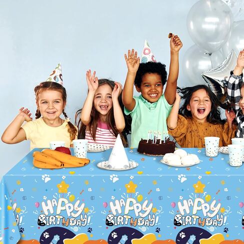 Oudain 3 Pack Blue Dog Party Tablecloth Dog Them Birthday Decor 108'' × 54'' Blue Yellow Plastic Table Cloth Puppy Paw Prints Bone Disposable Rectangle Table Cover for Baby Shower Party Supplies in Saudi Arabia
