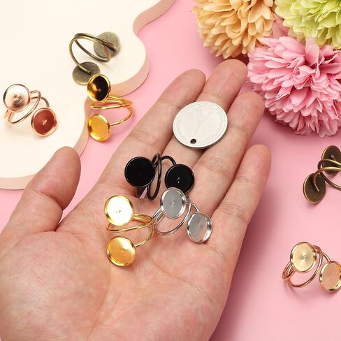 uxcell 10 Pcs Ring Blank, Adjustable Finger Ring Blank Base Stainless Steel Open Cuff Bezel Trays Fit 12mm Round for Jewelry Making DIY Crafting, Champagne Gold in Saudi Arabia