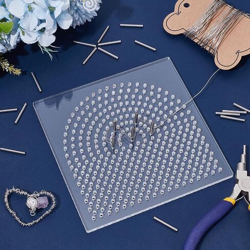 UNICRAFTALE Art Wire Jig Kit أداة تغليف الأسلاك أداة شفافة مربعة مع سلك من الفولاذ المقاوم للصدأ 30 قطعة أوتاد معدنية أدوات صنع المجوهرات لمجموعة تغليف الأسلاك وإنشاء الحرف اليدوية in Kuwait