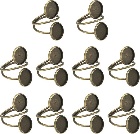 uxcell 10 Pcs Ring Blank, Adjustable Finger Ring Blank Base Stainless Steel Open Cuff Bezel Trays Fit 12mm Round for Jewelry Making DIY Crafting, Champagne Gold in Saudi Arabia