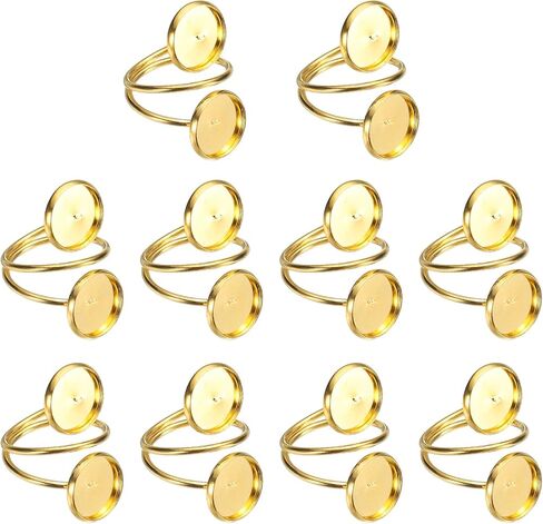 uxcell 10 Pcs Ring Blank, Adjustable Finger Ring Blank Base Stainless Steel Open Cuff Bezel Trays Fit 12mm Round for Jewelry Making DIY Crafting, Champagne Gold in Saudi Arabia