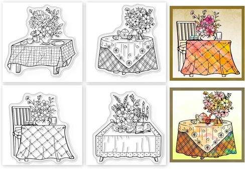 4Pcs 4 Styles PVC Plastic Clear Stamps, Table Pattern Silicone Stamp, Furniture Themed Silicone Transparent Rubber Stamp for DIY Scrapbooking Photo Album Decorative Cards Making, 2.17x2.17inch in Saudi Arabia