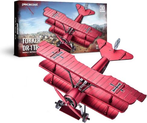 Piececool 3D Metal Puzzles for Adults, Fokker Dr-1 Triplane Metal Model Kit, Military Plane Model Kits to Build DIY Hobbies Home Decoration Best Gifts in Saudi Arabia
