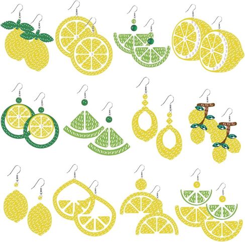 beinkmake 12Pairs Diamond Painted Earrings Making Kit Lemon Diamond Art Earring Set Fruit 5D DIY Acrylic Diamond Earrings for Adults Craft Party Festival Gifts in Kuwait