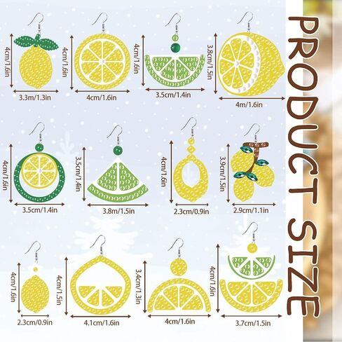 beinkmake 12Pairs Diamond Painted Earrings Making Kit Lemon Diamond Art Earring Set Fruit 5D DIY Acrylic Diamond Earrings for Adults Craft Party Festival Gifts in Kuwait