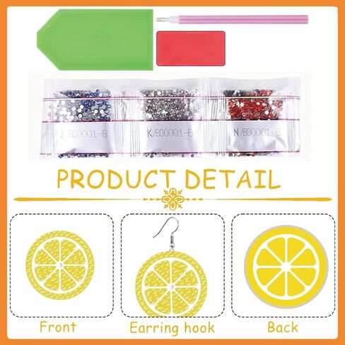 beinkmake 12Pairs Diamond Painted Earrings Making Kit Lemon Diamond Art Earring Set Fruit 5D DIY Acrylic Diamond Earrings for Adults Craft Party Festival Gifts in Kuwait