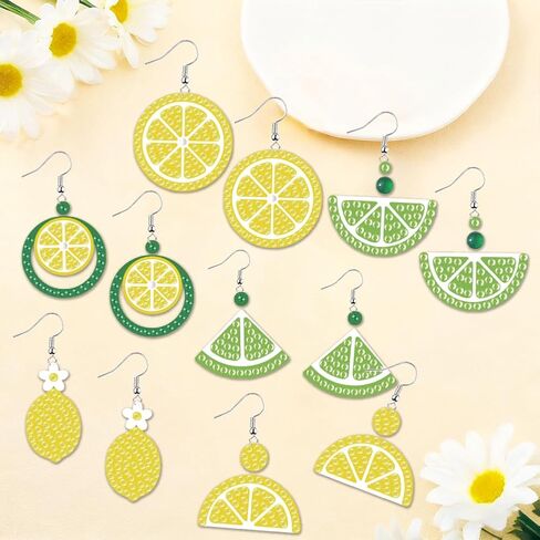 beinkmake 12Pairs Diamond Painted Earrings Making Kit Lemon Diamond Art Earring Set Fruit 5D DIY Acrylic Diamond Earrings for Adults Craft Party Festival Gifts in Kuwait