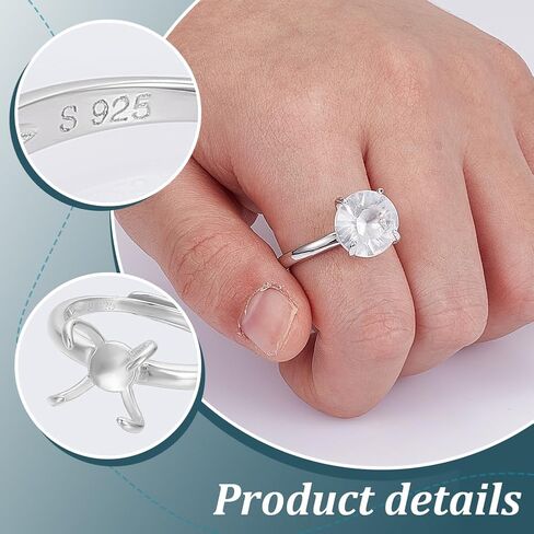 UNICRAFTALE 1Pc 925 Sterling Silver Claw Ring Blank 4 Claws Adjustable Gemstone Ring Base Findings 19mm Prong Rings Settings Crystal Finger Rings Components for DIY Jewelry Making in Saudi Arabia
