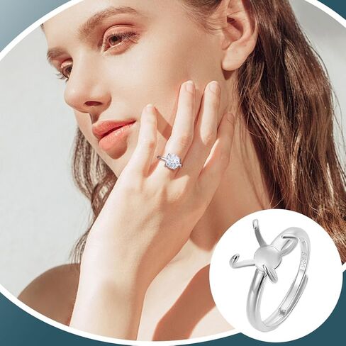 UNICRAFTALE 1Pc 925 Sterling Silver Claw Ring Blank 4 Claws Adjustable Gemstone Ring Base Findings 19mm Prong Rings Settings Crystal Finger Rings Components for DIY Jewelry Making in Saudi Arabia