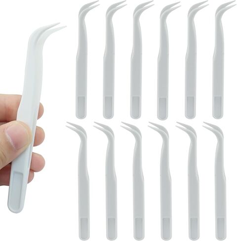 12 قطعة ملاقط بلاستيكية، ملاقط حرفية منحنية مقاس 4.5 بوصة، ملقط خرز كبير لصنع المجوهرات/ديكور الخبز/الحرف اليدوية، أبيض in Kuwait