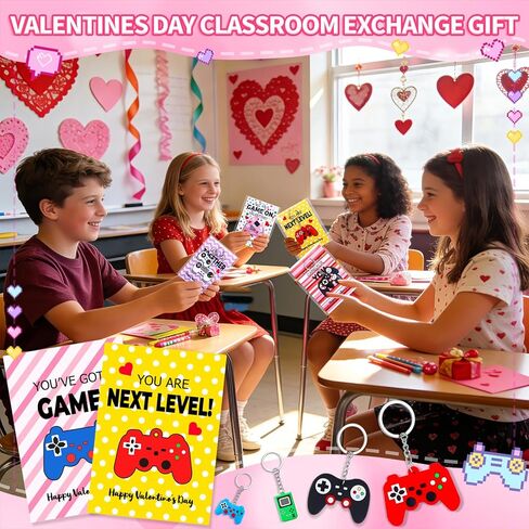 24 حزمة من بطاقات عيد الحب مع سلاسل مفاتيح لألعاب الفيديو الممتعة لهدايا تبادل الفصول الدراسية للأطفال، 8 تصميمات لسلاسل مفاتيح عيد الحب وبطاقات التشجيع، هدايا للحفلات المدرسية، ألعاب حشو in Kuwait