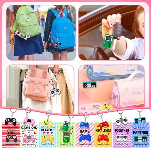 24 حزمة من بطاقات عيد الحب مع سلاسل مفاتيح لألعاب الفيديو الممتعة لهدايا تبادل الفصول الدراسية للأطفال، 8 تصميمات لسلاسل مفاتيح عيد الحب وبطاقات التشجيع، هدايا للحفلات المدرسية، ألعاب حشو in Kuwait