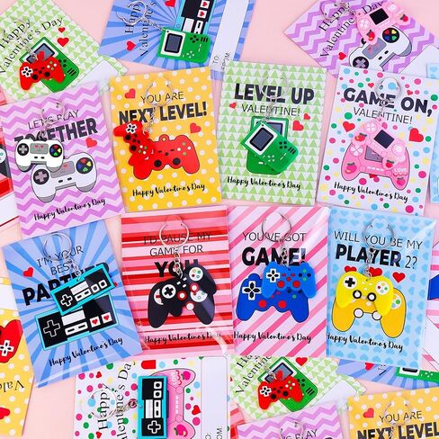 24 حزمة من بطاقات عيد الحب مع سلاسل مفاتيح لألعاب الفيديو الممتعة لهدايا تبادل الفصول الدراسية للأطفال، 8 تصميمات لسلاسل مفاتيح عيد الحب وبطاقات التشجيع، هدايا للحفلات المدرسية، ألعاب حشو in Kuwait