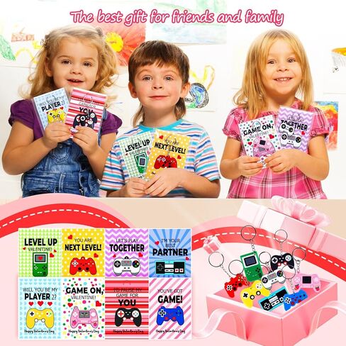 24 حزمة من بطاقات عيد الحب مع سلاسل مفاتيح لألعاب الفيديو الممتعة لهدايا تبادل الفصول الدراسية للأطفال، 8 تصميمات لسلاسل مفاتيح عيد الحب وبطاقات التشجيع، هدايا للحفلات المدرسية، ألعاب حشو in Kuwait