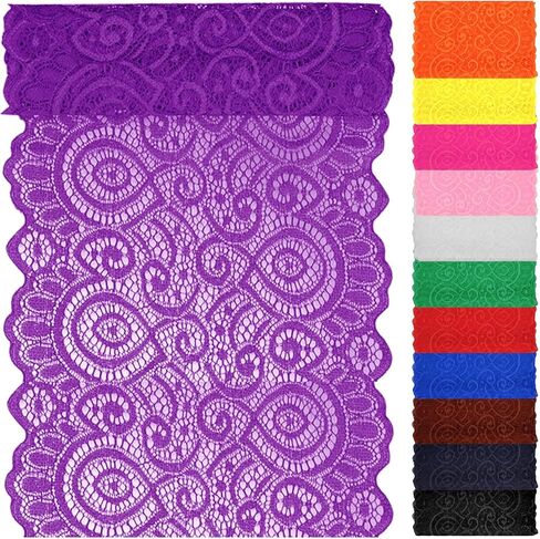 Swpeet 5 Yard by 7" Wide Royal Blue Lace Fabric Stretch Elastic, Trim Lace Ribbon, Elastic Lace Trim Ribbon for Sewing Garment, Headbands, Wedding Bouquet Making DIY Crafts in Saudi Arabia