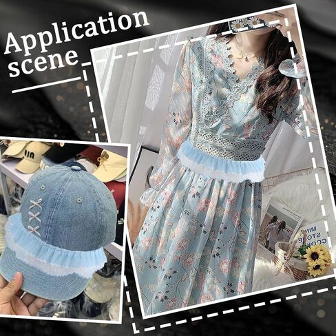 2 Inch Double Layer Sky Blue Lace Ribbon Pleated Organza Ribbon Bridal Fibre Lace Fabric Stretch Hair Ties Edge Trim Bulk Ribbon with Polka Dot for Sewing Making Gift Packaging Crafts Supply in Saudi Arabia