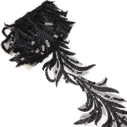 2 ياردة 3.74 بوصة واسعة مطرز الترتر زهرة مطرزة تقليم، الأزهار التطريز الدانتيل الشريط، اكسسوارات الخياطة للملابس فستان الزفاف الدانتيل النسيج DIY الديكور in Kuwait