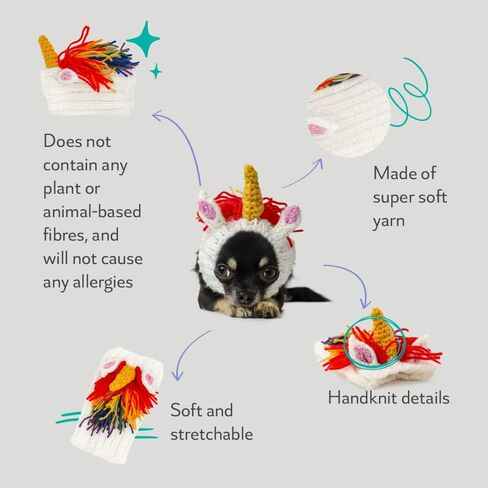 Zoo Snoods Unicorn Costume - Knit Rainbow Dog Snood Ear Wrap for Pets, Warm Neck Cover for Halloween and Winter (Large) in Saudi Arabia