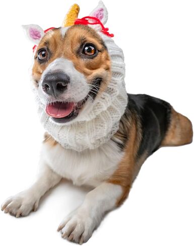 Zoo Snoods Unicorn Costume - Knit Rainbow Dog Snood Ear Wrap for Pets, Warm Neck Cover for Halloween and Winter (Large) in Saudi Arabia