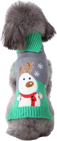 Dog Elk Sweater Pet Snow Design Costume Green Gray Turtleneck for Winter Christmas (Snowman,M) in Saudi Arabia