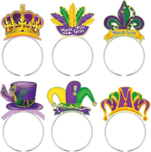 6 Pack Mardi Gras Jester Headbands - Colorful Court Clown Party Hats with Bells, Funny Elastic Headwear for Masquerade, Cosplay, Carnival, Birthday, Halloween & Theme Party Accessories in Saudi Arabia