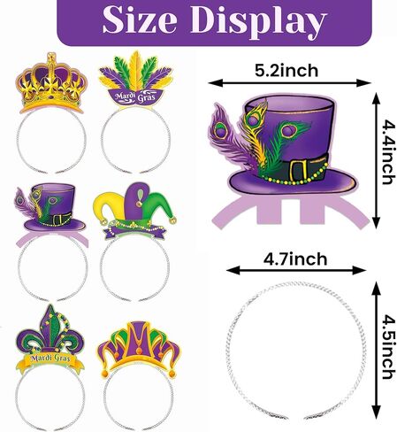 6 Pack Mardi Gras Jester Headbands - Colorful Court Clown Party Hats with Bells, Funny Elastic Headwear for Masquerade, Cosplay, Carnival, Birthday, Halloween & Theme Party Accessories in Saudi Arabia