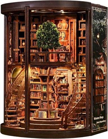 مجموعة Soothee DIY Book Nook Kit مع أضواء LED - ألغاز ثلاثية الأبعاد للبالغين والمراهقين، المنمنمات ومجموعات بناء النماذج لديكور رف الكتب، والحرف المريحة وهدية فريدة لمحبي الحرف اليدوية (مكتبة الحكمة) in Saudi Arabia