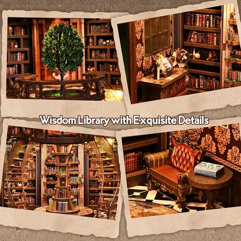 مجموعة Soothee DIY Book Nook Kit مع أضواء LED - ألغاز ثلاثية الأبعاد للبالغين والمراهقين، المنمنمات ومجموعات بناء النماذج لديكور رف الكتب، والحرف المريحة وهدية فريدة لمحبي الحرف اليدوية (مكتبة الحكمة) in Saudi Arabia