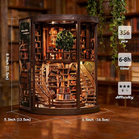 مجموعة Soothee DIY Book Nook Kit مع أضواء LED - ألغاز ثلاثية الأبعاد للبالغين والمراهقين، المنمنمات ومجموعات بناء النماذج لديكور رف الكتب، والحرف المريحة وهدية فريدة لمحبي الحرف اليدوية (مكتبة الحكمة) in Saudi Arabia