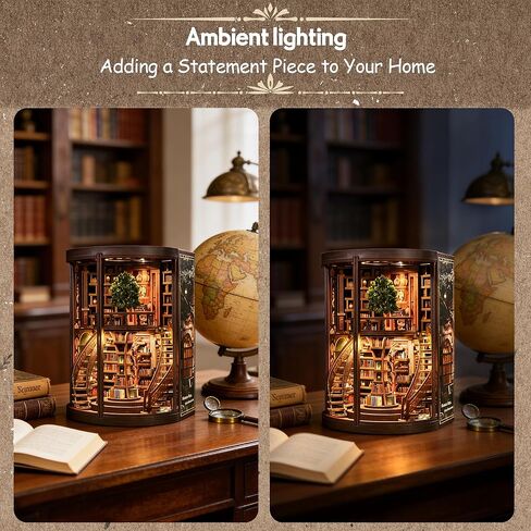 مجموعة Soothee DIY Book Nook Kit مع أضواء LED - ألغاز ثلاثية الأبعاد للبالغين والمراهقين، المنمنمات ومجموعات بناء النماذج لديكور رف الكتب، والحرف المريحة وهدية فريدة لمحبي الحرف اليدوية (مكتبة الحكمة) in Saudi Arabia