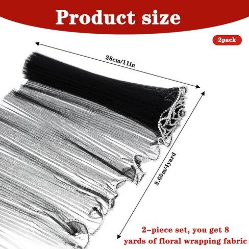 APLZGMG 8 Yards Black Flower Wrapping Mesh Paper with Pearl Edge, Wrinkled Wavy Translucent Net Yarn Bouquet Packaging for Florist Supplies, Wedding, Valentine’s Day, Mother’s Day & DIY Gift Decor in Saudi Arabia