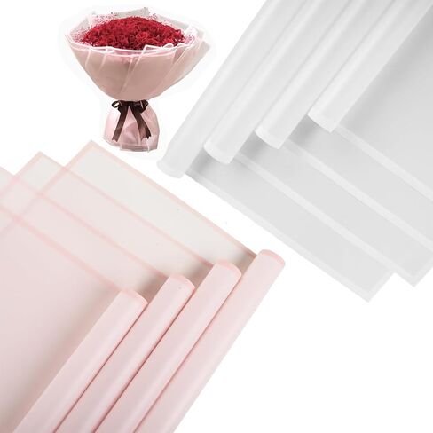 TUIOLUI 24 ورقة زهرة ورق وردي وأبيض غير لامع ورق زهور مقاوم للماء ورق تغليف مع حدود زهور لوازم ورق تغليف لتخرج الورد باقة DIY in Kuwait