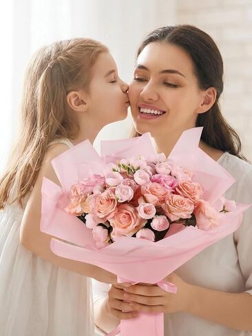 TUIOLUI 24 Sheets Flower Paper Pink and White Matte Floral Paper Waterproof Bouquet Wrapping Paper with Border Florist Supplies Packaging Paper for Rose Graduation DIY Bouquet in Kuwait