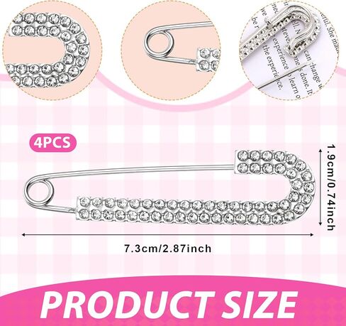 4 PCS Rhinestone Safety Pin Brooch, Metal Elegant Decorative Safety Pins for Clothes, Silver and Gold Crystal Big Safetys Pins Vintage Large Sweater Shawl Clips for Women Skirts Scarf Shirt in Saudi Arabia