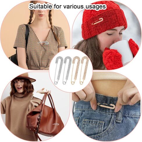 4 PCS Rhinestone Safety Pin Brooch, Metal Elegant Decorative Safety Pins for Clothes, Silver and Gold Crystal Big Safetys Pins Vintage Large Sweater Shawl Clips for Women Skirts Scarf Shirt in Saudi Arabia