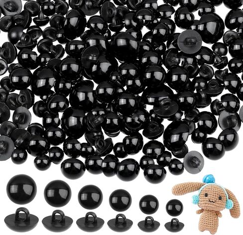 128pcs Crochet Eyes for Animals Sew On Safety Eyes Sewing Crafting Eye Plastic Mushroom Domed Round Buttons Black 8mm to 15mm Flatback Button Beads for DIY Bear Crochet Making Stuffed Animals in Saudi Arabia