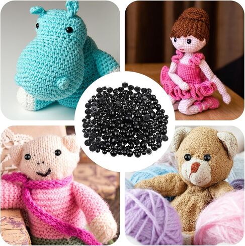128pcs Crochet Eyes for Animals Sew On Safety Eyes Sewing Crafting Eye Plastic Mushroom Domed Round Buttons Black 8mm to 15mm Flatback Button Beads for DIY Bear Crochet Making Stuffed Animals in Saudi Arabia