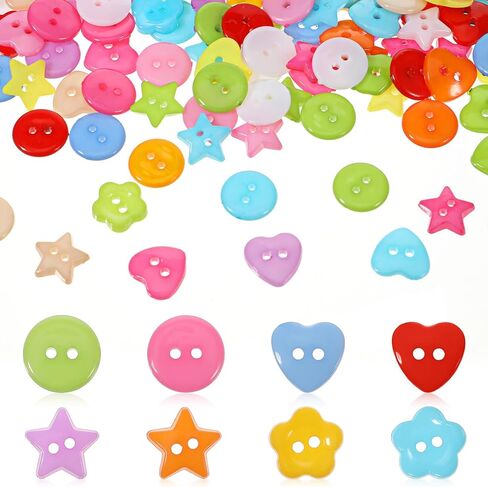 300 Pcs Cute Craft Buttons, 12.5mm Round Heart Star Flower Buttons Mixed Color and Style Mini Buttons Sewing Button for DIY Crafts Doll Clothes Handmade Ornament in Saudi Arabia