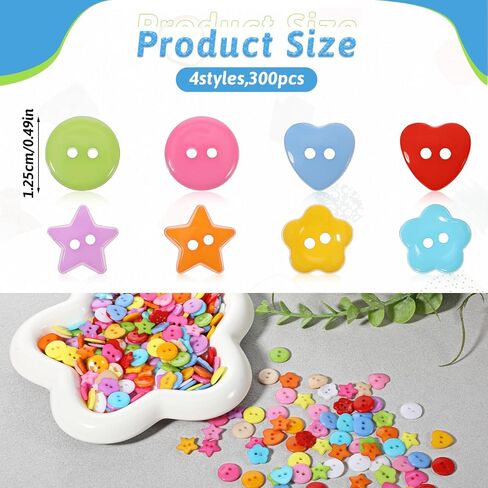 300 Pcs Cute Craft Buttons, 12.5mm Round Heart Star Flower Buttons Mixed Color and Style Mini Buttons Sewing Button for DIY Crafts Doll Clothes Handmade Ornament in Saudi Arabia
