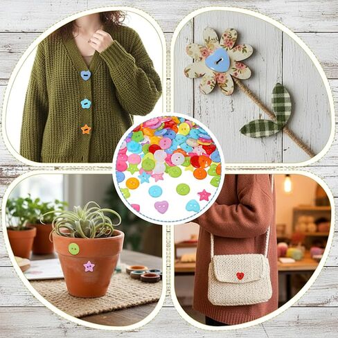 300 Pcs Cute Craft Buttons, 12.5mm Round Heart Star Flower Buttons Mixed Color and Style Mini Buttons Sewing Button for DIY Crafts Doll Clothes Handmade Ornament in Saudi Arabia