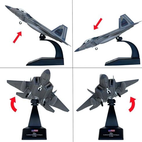 طائرة F-22 رابتور العسكرية بمقياس 1/100 نموذج عسكري مقاتل معدني مع قاعدة حامل قابلة للدوران F-22 مجموعة نماذج رابتور للتجميع والهدايا in Kuwait