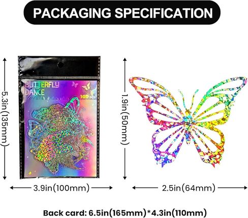 100Pcs Holographic Glitter Butterfly Stickers, Vintage Butterfly Waterproof Transparent Decorative Decals, PET Adhesive Sticker Label for Scrapbooking Journal Daily Planner Water Bottles Laptops in Saudi Arabia